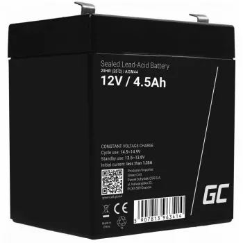 UPS akumulators zaļa Cell AGM44 — 12 V 4,5 Ah Svina-skābes akumulators (VRLA), 101×70×90 mm, 1,35 kg, melns