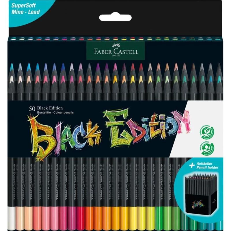 Krāsu zīmuļi Faber-Castell 116450, daudzkrāsu komplekts, 50 gab., mīksts grafīts, kartona kārba