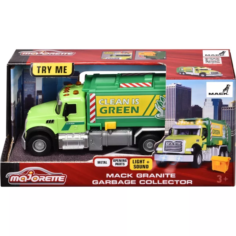 Rotaļu transportlīdzeklis Majorette Mack Granite atkritumu vedēja modelis 213743007, spiedlieta miniatūra