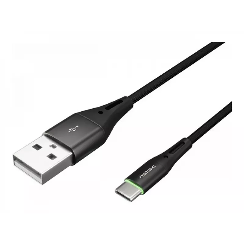 NATEC kabelis USB-C/A 2.0 1m prati LED melns neilons