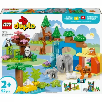 Rotaļlietu komplekts LEGO DUPLO Town Wild Animal Families 3-in-1 10446 — 92 gabali, 2+, 200×220×340 mm