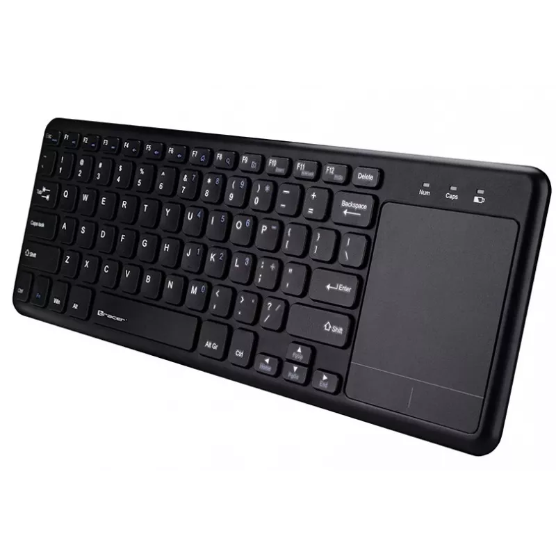 Bezvadu RF tastatūra TRACER TRAKLA46367 — Pilna izmēra, membrānas, skārienpaliktnis, 2,4 GHz, melna