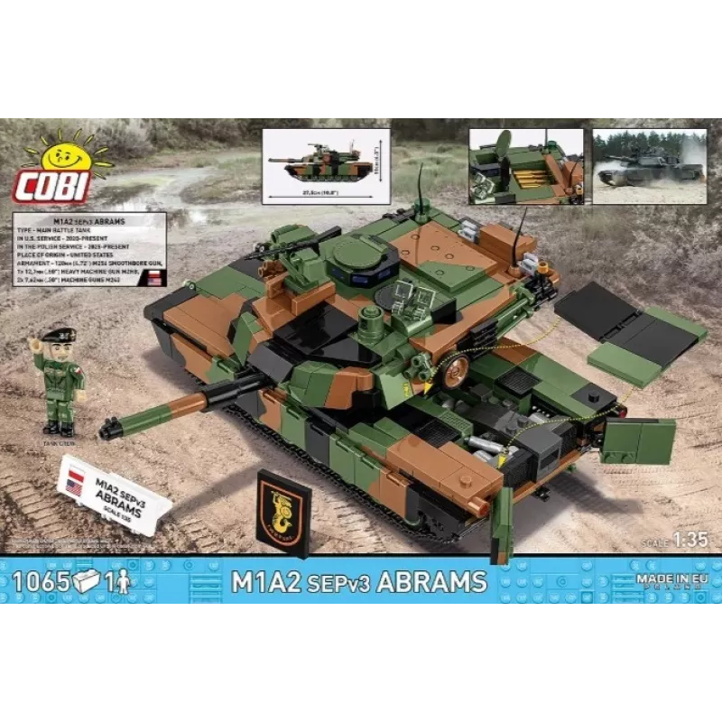 Konstrukciju komplekts Cobi M1A2 SEPV3 Abrams modelis ar 1065 ķieģeļiem