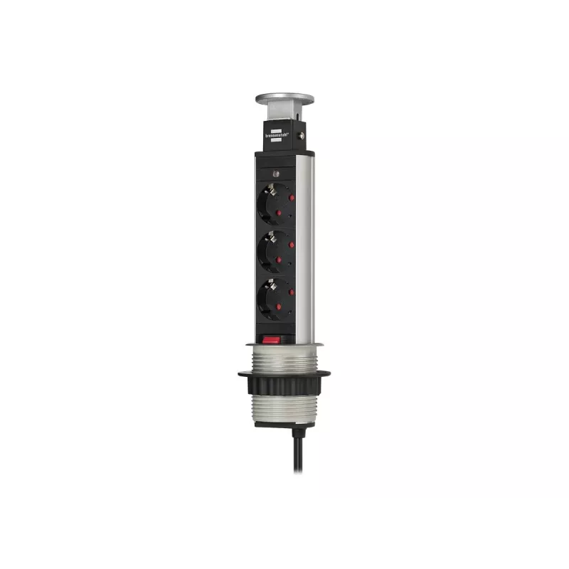 Brennenstuhl Tower Power Table Extension Socket - pagarinātājs - 3 izejas rozetes - 2,0 m - melns, alumīnijs (1396200003)