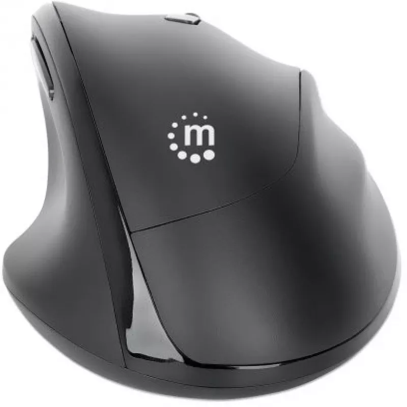 Manhattan Ergonomic Wireless pele, Right Handed, Adjustable 800/1200/1600dpi, 2.4Ghz (up to 10m), Six Button with Scroll Wheel, Combo USB=A and USB-C receiver, Melns, AA baterija (included), Three Year Warranty