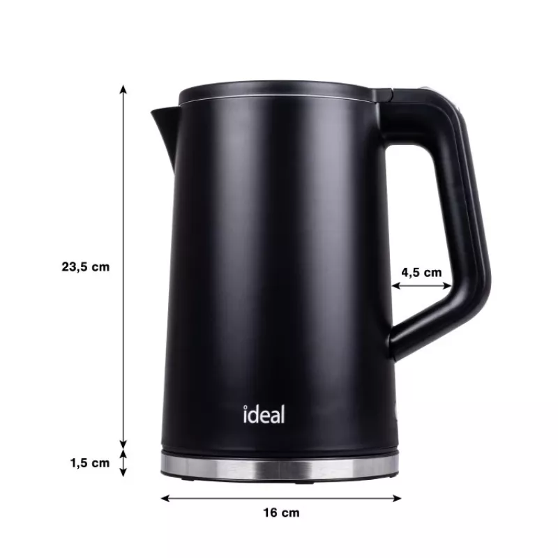 IDEAL tējkanna 1,7 l, tērauda korpuss, jauda 1500 W, melna