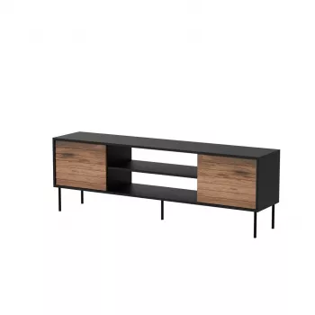 TV cabinet cama meble EF CORTINA 180×40×60 cm, top Melns, frame walnut
