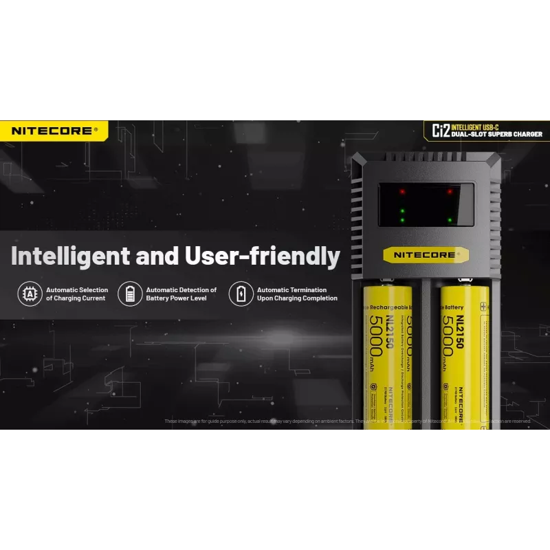 Baterijas lādētājs Nitecore Ci12 Universāls USB lādētājs Li‑Ion, NiCd, NiMH, 3A ieeja 5/9/12V, plastmasas korpuss