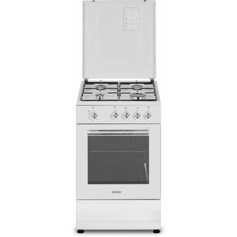 Simfer plīts 4401SGRBB Plīts virsmas veids Gāze Cepeškrāsns veids Gāze Balta Platums 50 cm 49 L Dziļums 55 cm