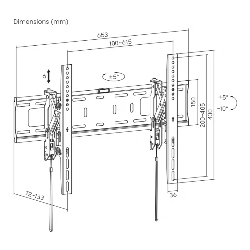 TV stiprinājums SBOX PLB-6546T-2 37–80 collu ekrāniem, līdz 75 kg, VESA līdz 600x400