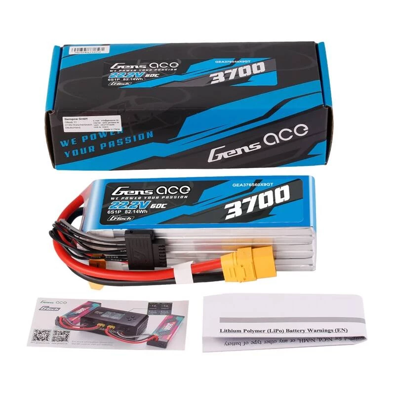 baterija Gens ace GEA376S60X9GT 22.2 V LiPo iebūvēts RC modeļiem, 0.536 kg, melns/zils/pelēks/balts