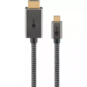 USB pītais adaptera kabelis, USB-C spraudnis > HDMI spraudnis, 4K / 60 Hz (melns/sudraba, 2 metri)