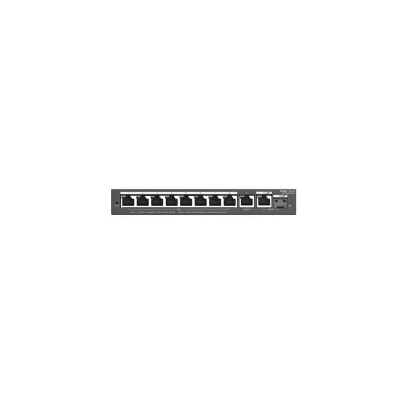 Pārvaldāms L2 slēdzis RUIJIE RG-ES210GS-P — 10x Gigabit RJ-45, 2x SFP, 8x PoE+ porti, 120 W PoE budžets, mākoņpārvaldīts