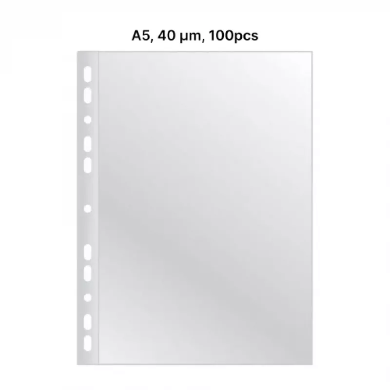 AD Class PUNCHED POCKET Cristal Clear A5 40 mikr., iepakojums 100 gab.
