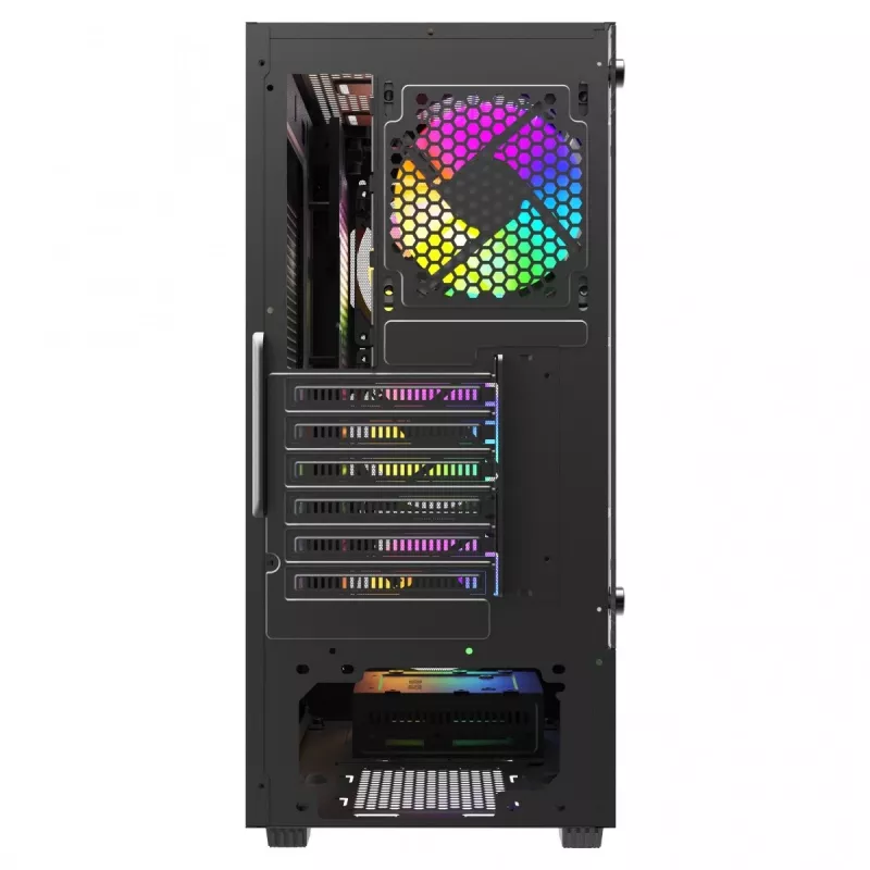 PC korpuss SAVIO Noctis Flow RGB — Cube, ATX/Mini-ITX, 3x 120 mm priekšējie ventilatori, rūdīta stikla sānu panelis, max GPU 35 cm