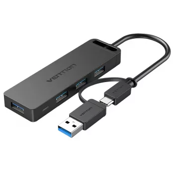 Vention 4 portu USB 3.0 centrmezgls ar USB-C un USB 3.0 2-in-1 saskarni un barošanas avotu 0,15 m ABS tipa