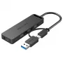 Vention 4 portu USB 3.0 centrmezgls ar USB-C un USB 3.0 2-in-1 saskarni un barošanas avotu 0,15 m ABS tipa