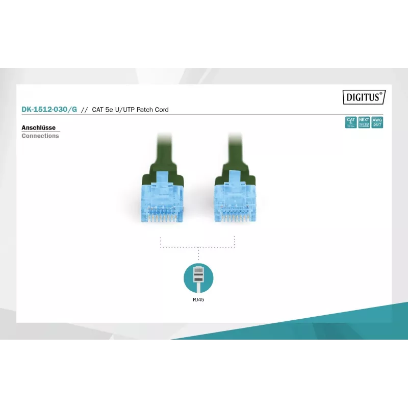 Tīkla savienojuma vads DIGITUS CAT5e U/UTP, 3 m, RJ-45 uz RJ-45, zaļš