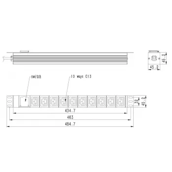 Strāvas sadales bloks GEMBIRD EG-PDU-10C132C19 — 10x C13 ligzdas, 1U statnes, 16A C19 ieeja, 2 m kabelis, 3500 W
