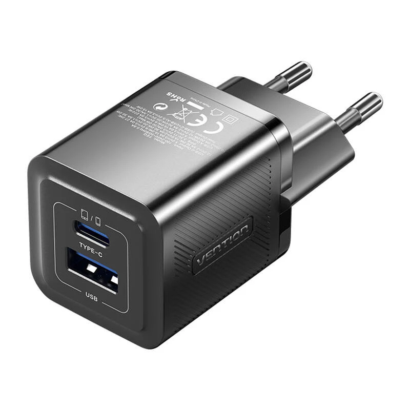 Vention FEQB0-EU iekštelpu maiņstrāvas ātrais lādētājs 30 W, 1x USB-C, melns — viedtālrunim, planšetdatoram, viedpulkstenim, austiņām