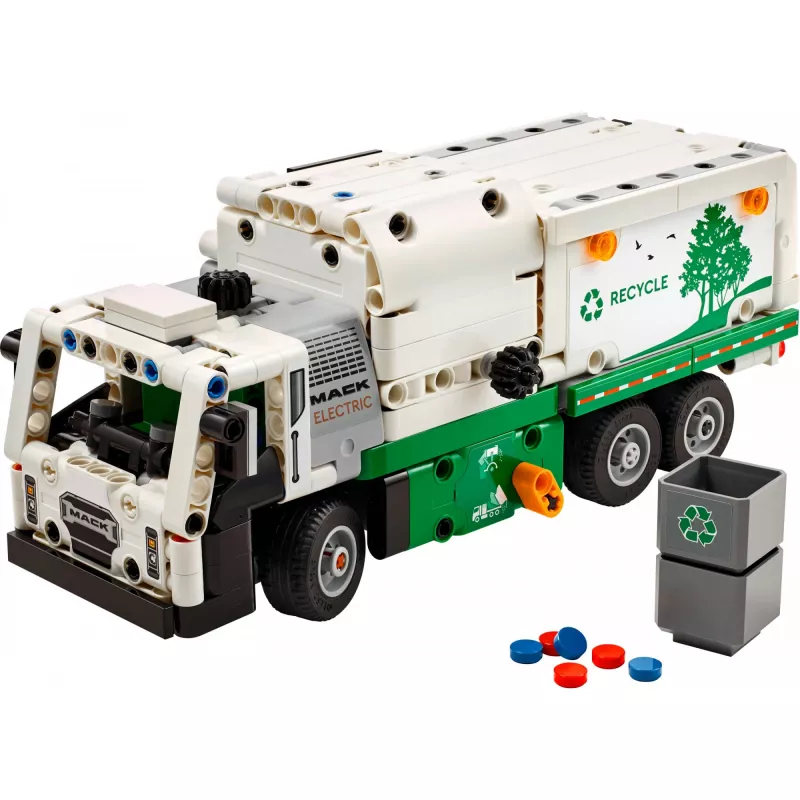 Konstruktors LEGO Technic Mack LR Electric Garbage Truck 42167 — 503 gab., motorizēts, izmērs 230×80×90 mm