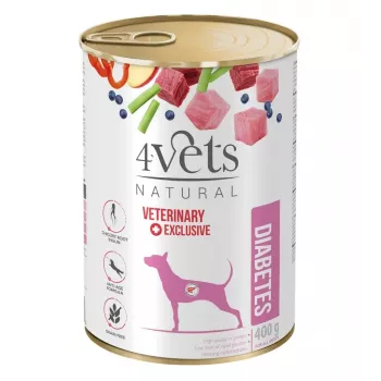 Mitrā suņu barība 4vets Natural Diabetes 400 g — veterinārā diēta cukura diabēta suņiem, tītara, 400 g, olbaltumvielas 5,5%, tauki 3,3%