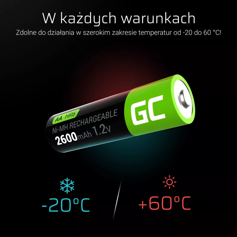 Uzlādējamā baterija zaļa Cell GR01 AA NiMH 1.2 V 2600 mAh, 4 gab., zaļa