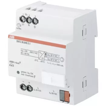 Strāvas adapteris/pārveidotājs ABB SV/S30.640.3.1 — 30 V izeja, 85–265 V ieeja, pelēka, plastmasas korpuss (72×64,5×90 mm)