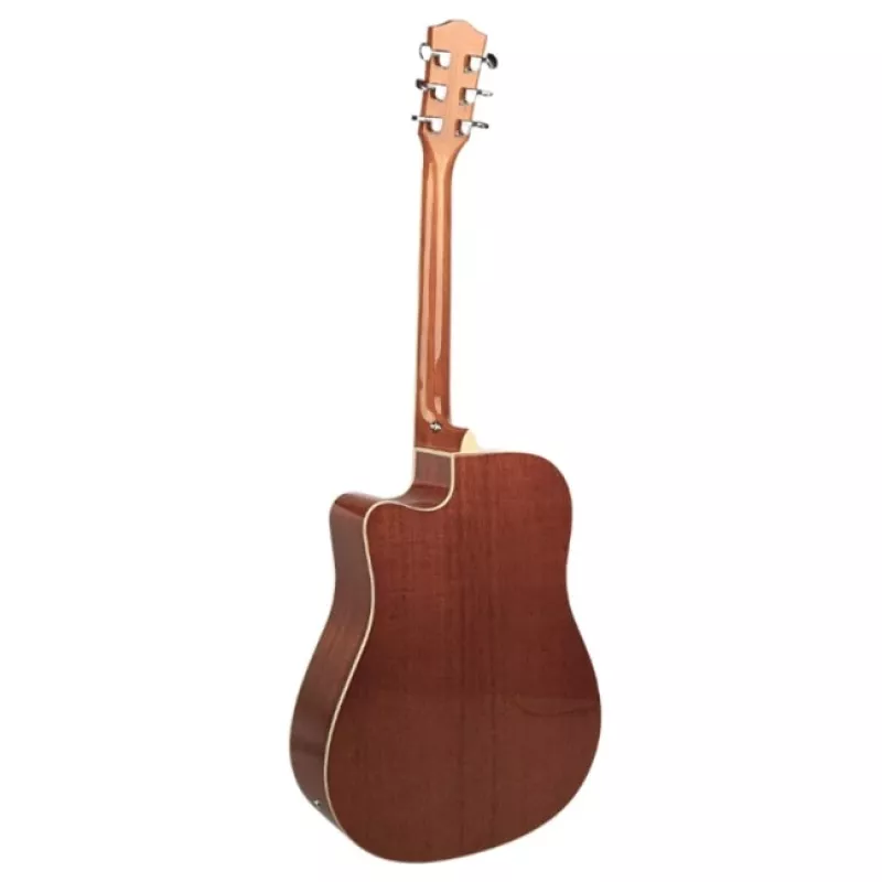 Elektroakustiskā ģitāra V-tone VEAG1 CE 4/4 Wood — pilna izmēra dreadnought, izgriezums, egles koka virsma, sarkankoka aizmugure un sāni, iebūvēts priekšpastiprinātājs