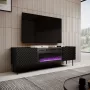 TV skapītis Cama Meble ONDA ar elektrisko kamīnu 1805×400×580 mm, melns, skaidu plātnes virsma (stāvošs vai pie sienas stiprināms)