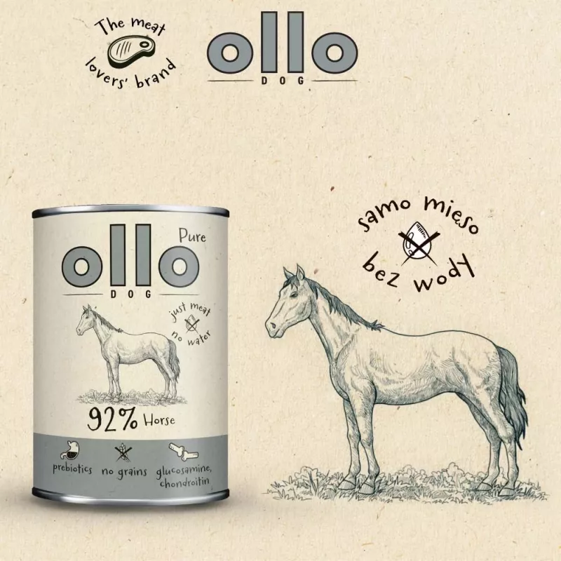 OLLO Pure Horse - mitrā suņu barība - 400g