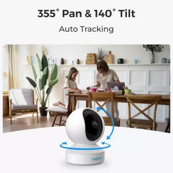 Reolink E Series E330 5MP iekštelpu Wi-Fi pagriežama drošības kamera (WCEP5MP04PTW)