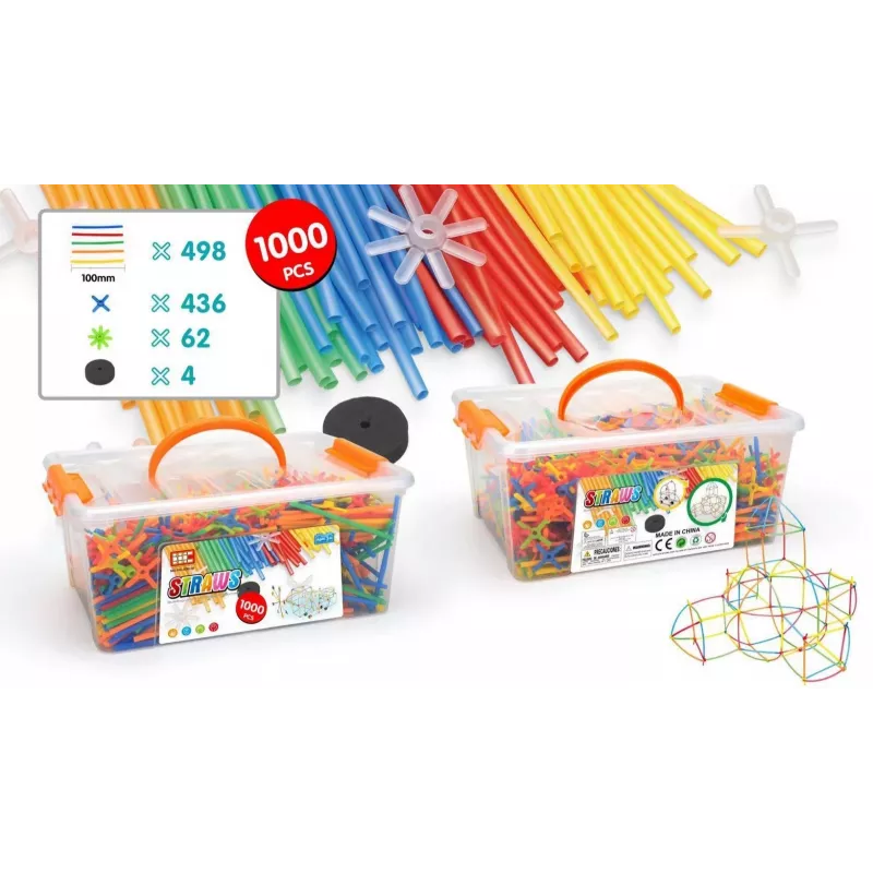 Būvēšanas bloki Ascato Askato Little Straws 1000 gab. — konstruktoru rotaļlietu komplekts, 1000 detaļas