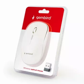 Bezvadu pele GEMBIRD MUSW-4B-01-W, piemērota abām rokām, optiskā 1600 DPI, 4 pogas, RF bezvadu, balta