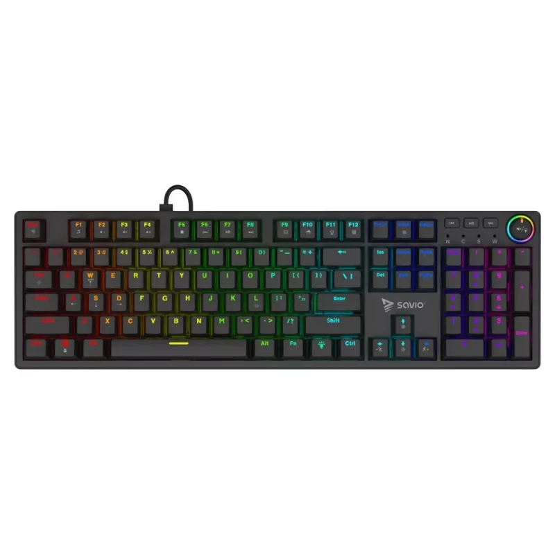 Mehāniskā spēļu tastatūra SAVIO STYX Outemu Red — pilna izmēra 104 taustiņu USB vadu, RGB, ANSI US International, 1,5 m, melna