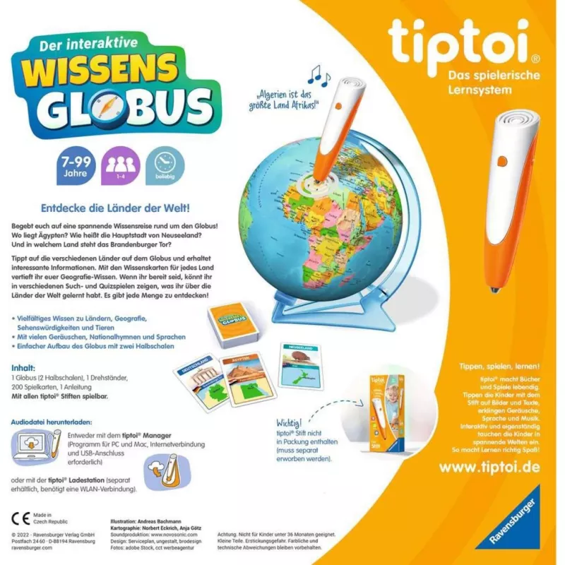 Izglītojoša rotaļlieta Ravensburger tiptoi Interaktīvais zināšanu globuss