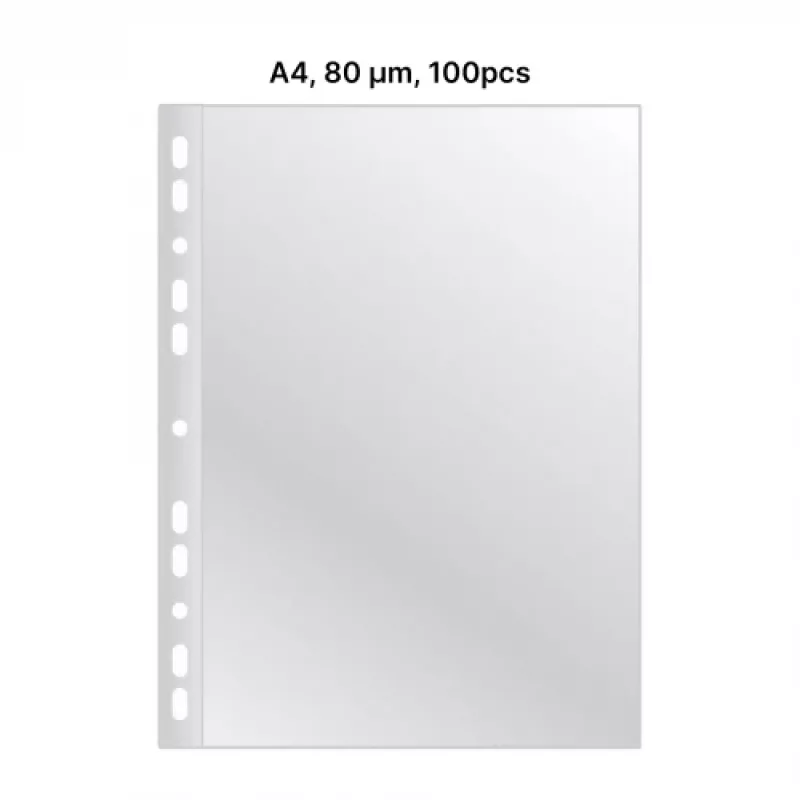 AD Class PUNCHED POCKET Cristal Clear A4 80 micr., iepakojumā 100 gab.