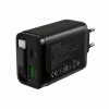 Lādētājs CANYON OnCharge 65RC ar iebūvētu USB-C vadu, 65W, 1x PD, 1x QC, ES kontaktdakša, melns