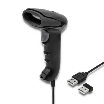 Rokas svītrkodu lasītājs QOLTEC 50868 — 1D/2D lāzera skeneris, USB vadu un bezvadu, darba attālums 600 mm, melns