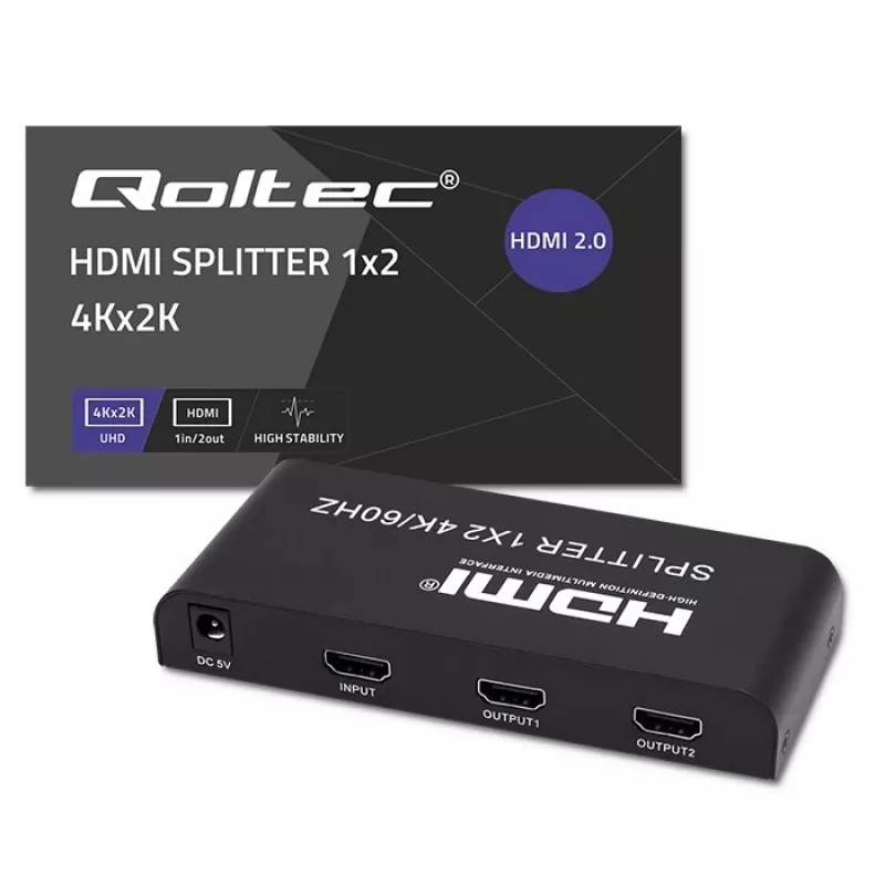 Qoltec 51797 Aktīvs HDMI sadalītājs 2 x HDMI 4K x 2K | 6Gb/s | 60Hz