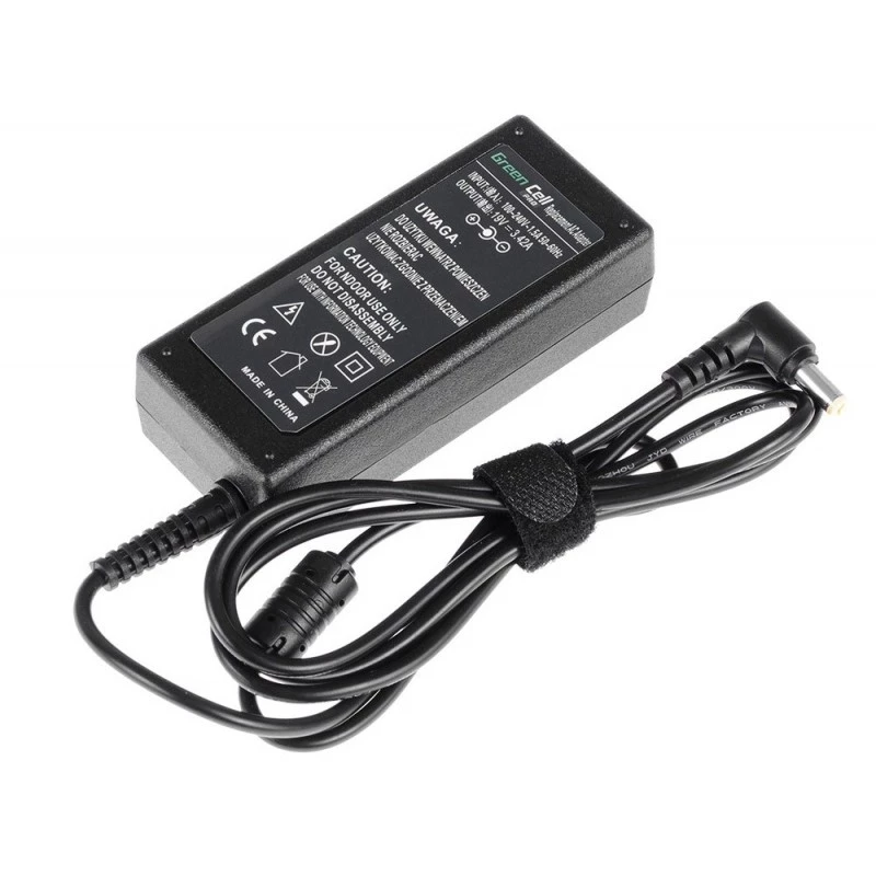 Barošanas adapteris zaļa Cell AD01P — 60 W, 19 V 3,42 A, iekštelpu klēpjdatora barošanas bloks, melns