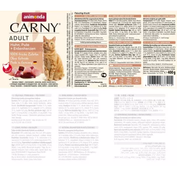 ANIMONDA Carny Adult Chicken, tītara, pīļu sirdis - mitrā kaķu barība - 400g