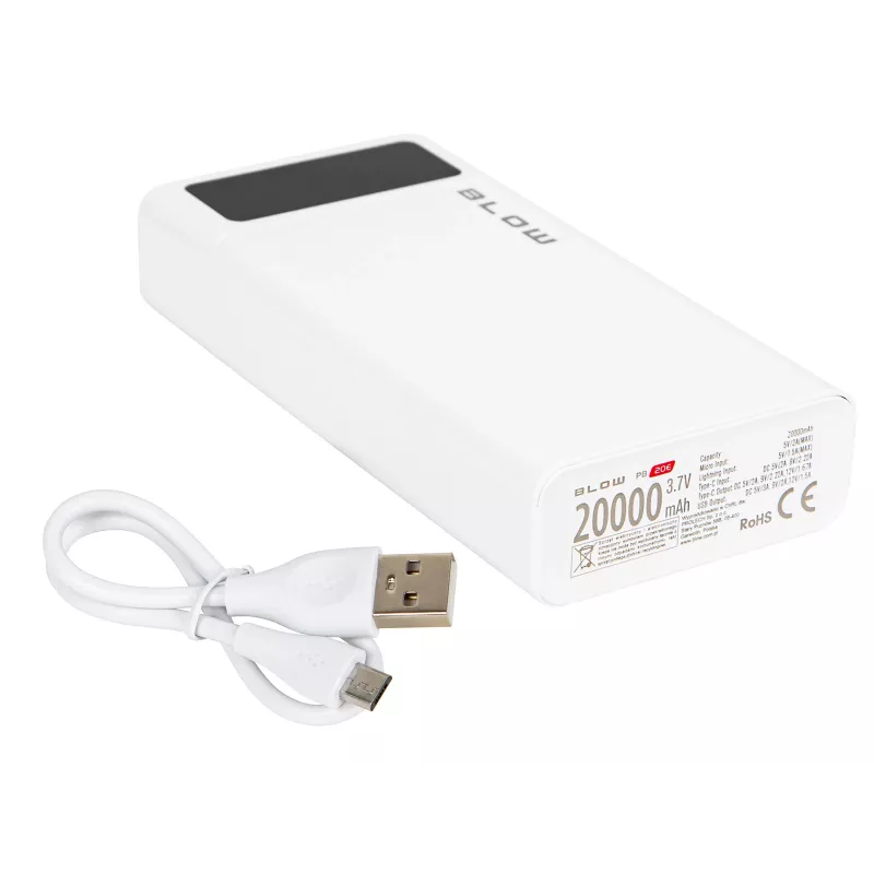 Portable Power Bank BLOW PB20E 20000mAh QC+PD 20W with USB-C, 2×USB-A, Lightning input, polymer battery