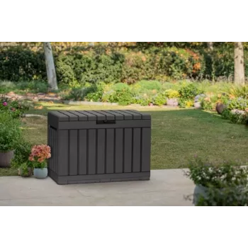Āra glabāšanas kaste Keter Kentwood 190L — 190 litri, grafīta krāsa, paceļams vāks, 823×457×577 mm