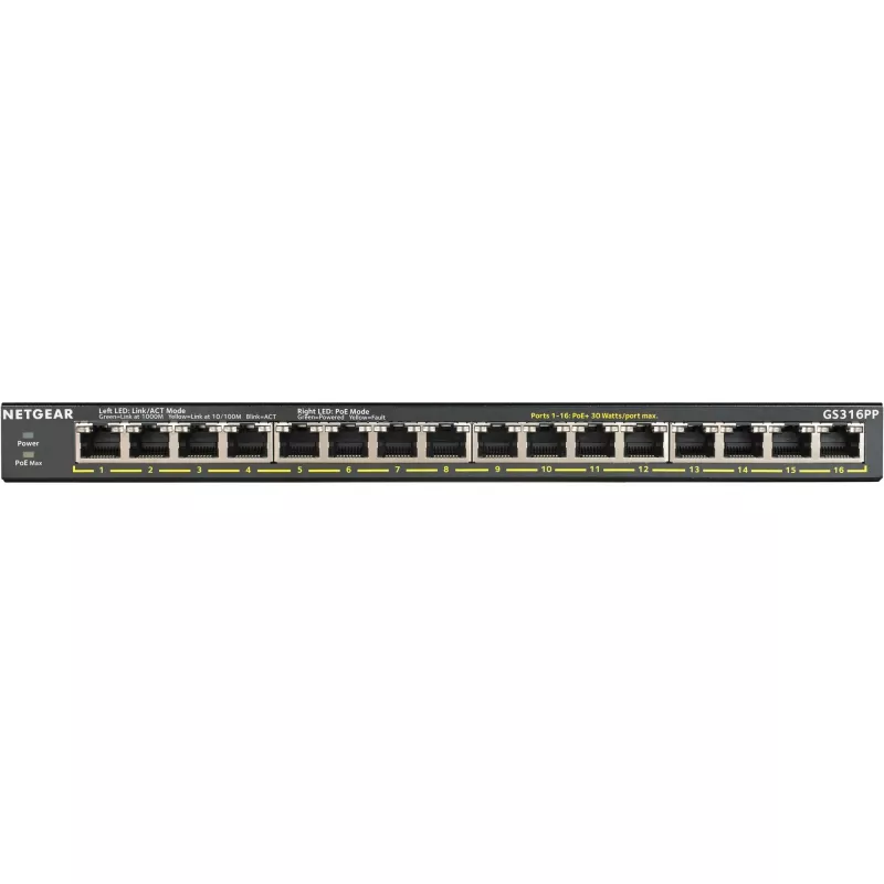 NETGEAR GS316PP Nevadāms Gigabit Ethernet (10/100/1000) Power over Ethernet (PoE) Melns