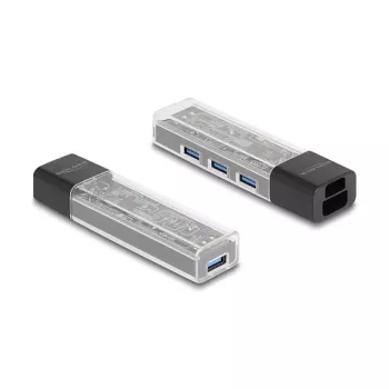 DELOCK USB 3.2 Gen 1 (3.1 Gen 1) 4-portu centrs ar Type-A + Type-C resursdatora pieslēgumu (5000 Mbit/s) melns/caurspīdīgs