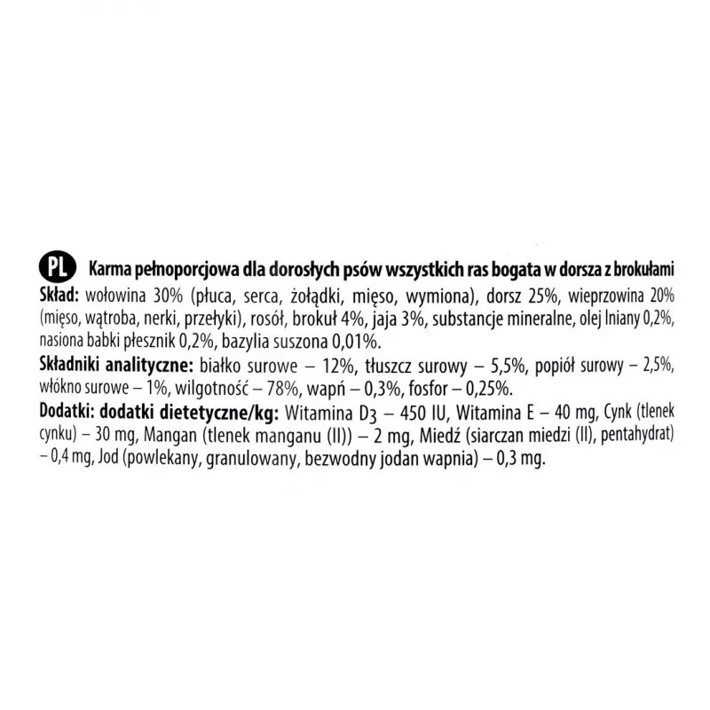 Mitrā suņu barība dolina noteci Premium — menca un brokoļi, 800 g, pieaugušiem suņiem, bez graudiem, bez lipekļa