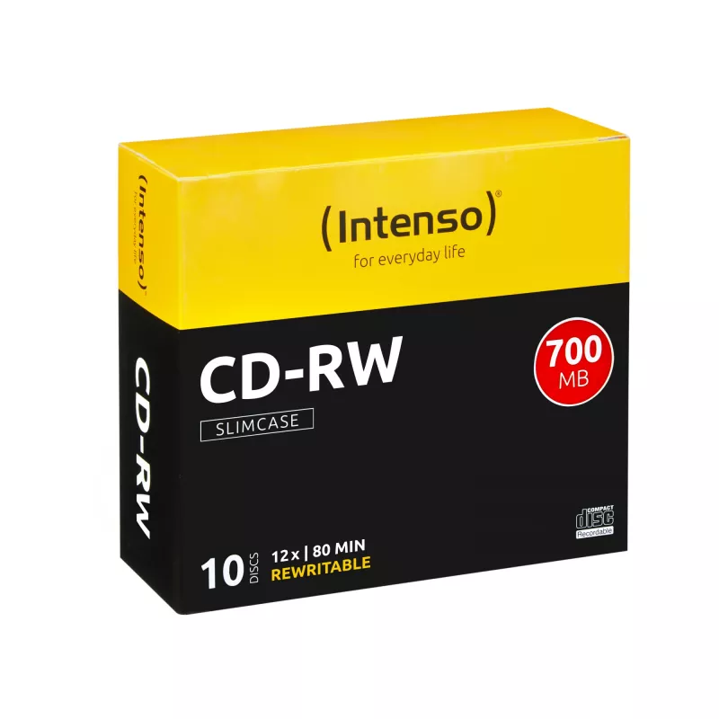 Pārrakstāms CD-RW INTENSO 700 MB / 80 min, 12x, 10 gab. iepakojumā, 120 mm (plānais futrālis)