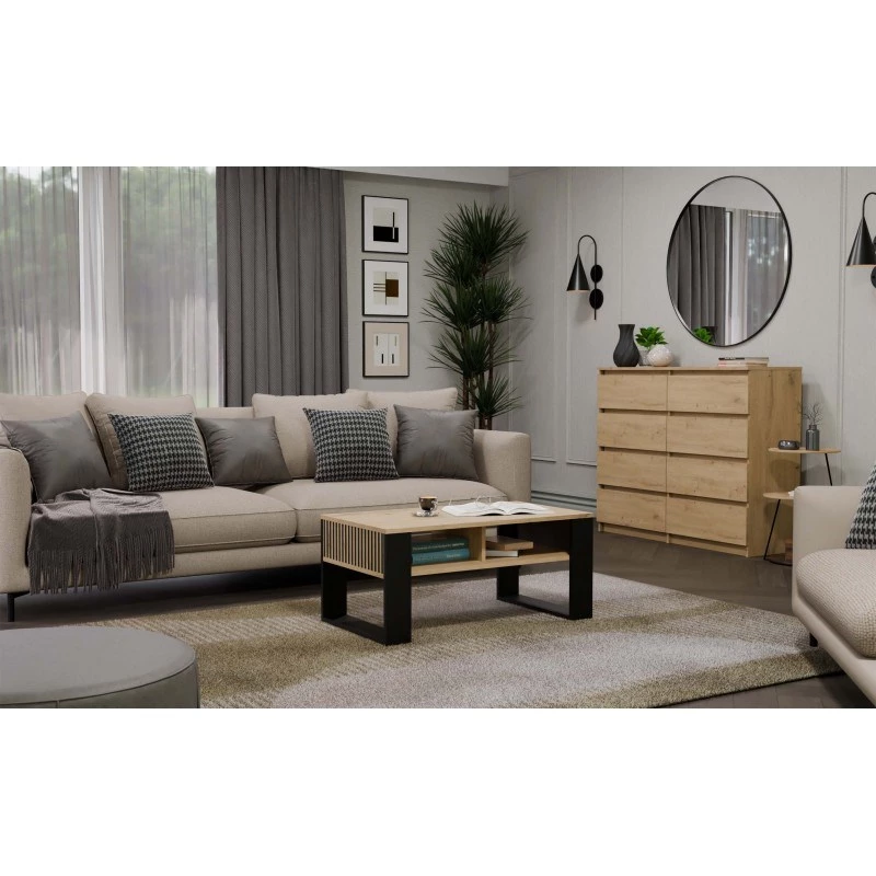 Kafijas galdiņš top e shop STOLIK KAWOWY ŁAWA MODERN 2P plāns Dąb Artisan ar melnām līstēm