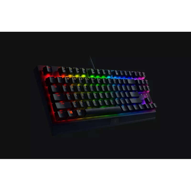 Mehāniskā spēļu tastatūra Razer MelnsWidow V3 Tenkeyless — USB, QWERTY US, Razer dzeltena slēdži, RGB apgaismojums, melna